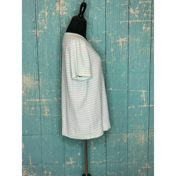 J. CREW White Blue Stripes Short Sleeves Knit Top Size L - Picture 6 of 11